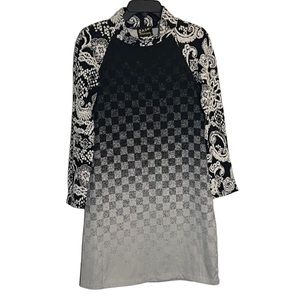 Zaza Couture Black & White Long Sleeve Mock Neck Checkered Dress
